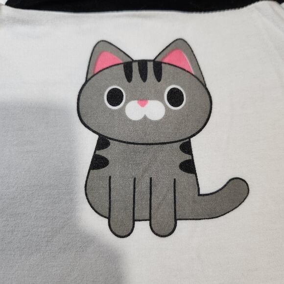 Electric Pink Black and White Graphic V Neck Cute Kitty Nope Not Today Top - M - Picture 4 of 7